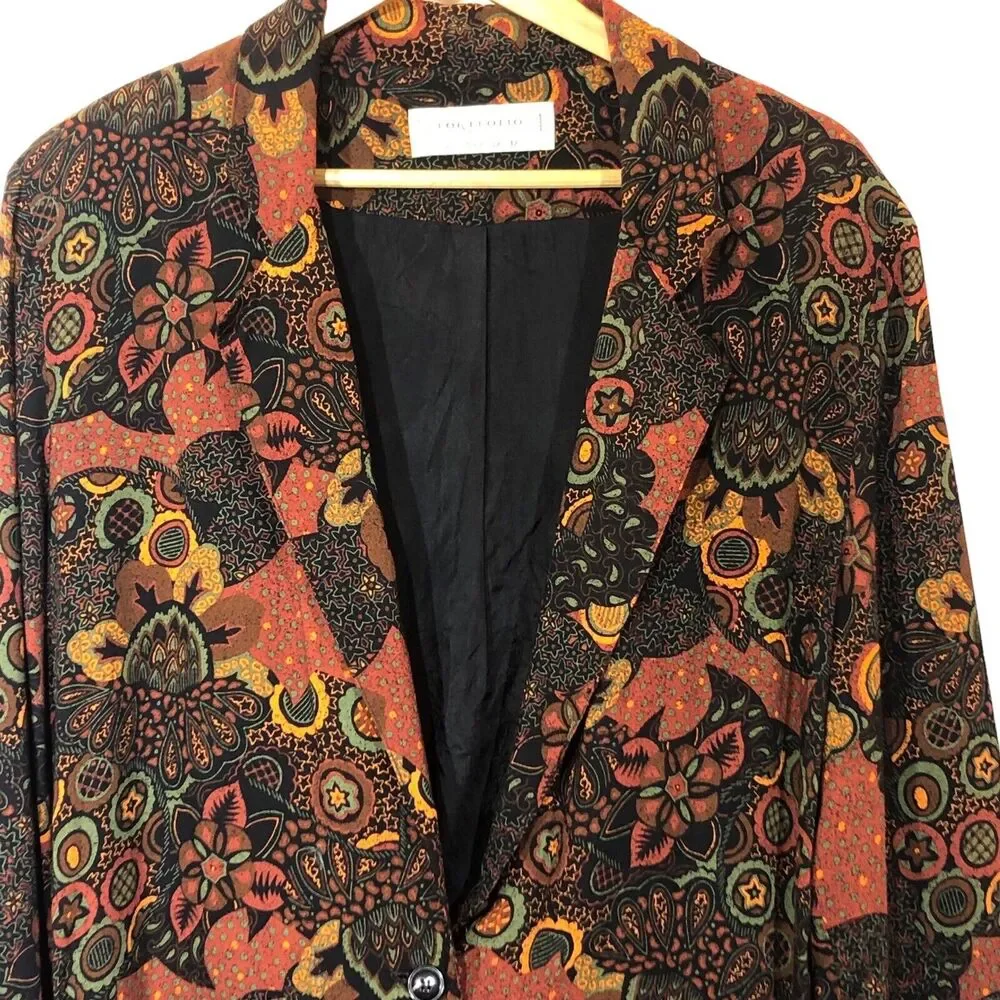 Portfolio‎ Australia Womens 12/US 8 Blazer Rayon Lined Earth Tones Pockets Boxy